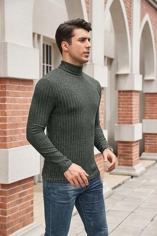 HiMONE Men Turtleneck Shirts Lightweight Long Sleeve Turtle Necks Ribbed Thermal Tops S-XXL in Kuwait
