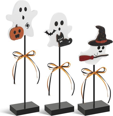 3 Pcs Halloween Ghost Table Decorations Indoor Wooden Cute Halloween Decor Ghost Table Centerpiece Halloween Tiered Tray Decor for Indoor Office Table Party Kid Gifts in Saudi Arabia