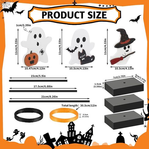 3 Pcs Halloween Ghost Table Decorations Indoor Wooden Cute Halloween Decor Ghost Table Centerpiece Halloween Tiered Tray Decor for Indoor Office Table Party Kid Gifts in Saudi Arabia
