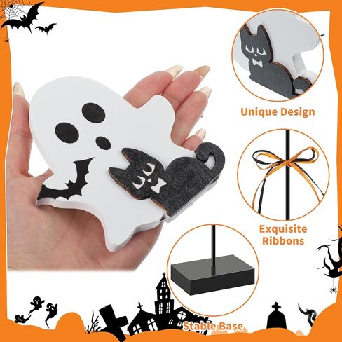 3 Pcs Halloween Ghost Table Decorations Indoor Wooden Cute Halloween Decor Ghost Table Centerpiece Halloween Tiered Tray Decor for Indoor Office Table Party Kid Gifts in Saudi Arabia