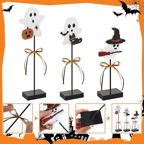 3 Pcs Halloween Ghost Table Decorations Indoor Wooden Cute Halloween Decor Ghost Table Centerpiece Halloween Tiered Tray Decor for Indoor Office Table Party Kid Gifts in Saudi Arabia