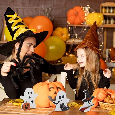3 Pcs Halloween Ghost Table Decorations Indoor Wooden Cute Halloween Decor Ghost Table Centerpiece Halloween Tiered Tray Decor for Indoor Office Table Party Kid Gifts in Saudi Arabia