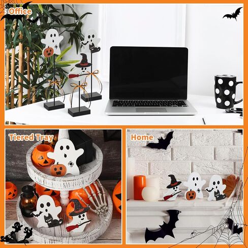 3 Pcs Halloween Ghost Table Decorations Indoor Wooden Cute Halloween Decor Ghost Table Centerpiece Halloween Tiered Tray Decor for Indoor Office Table Party Kid Gifts in Saudi Arabia