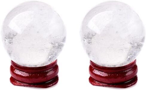 gofidin 2Pcs 28-32mm Natural Crystal Ball Clear Quartz Energy Stone Meditation for Home Decoration Free Wooden Stand in Saudi Arabia