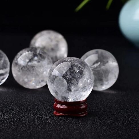 gofidin 2Pcs 28-32mm Natural Crystal Ball Clear Quartz Energy Stone Meditation for Home Decoration Free Wooden Stand in Saudi Arabia