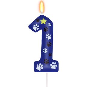 Blue Dog Paw Birthday Candles, Number 4 Dog Patrol Birthday Party Supplies, 2.76 inch Paw Cake Topper Decorations, Birthday Decorations for Kids (Number 4)