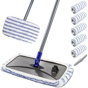 MASTERTOP Microfiber Mops for Floor Cleaning, Extra Large Industrial Mop,Floor Mop for Wet & Dry Use, Flat Mop for Hardwood, Vinyl, Laminate, Tile Floors, 5 Reusable & Washable Mop Refills