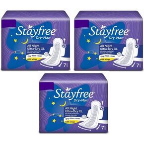 STAYFREE أفضل فوط صحية فائقة الجفاف طوال الليل مقاس XXL (7+7+7) (عبوة من 3 قطع)