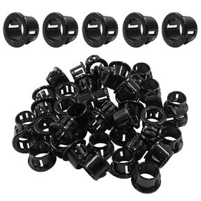 Hitefu 50 Pcs Black Round Snap 3/8" Mounting Dia Bushing Grommet Protectors for Cable Hose - Durable Nylon Snap in Bushing SB-10