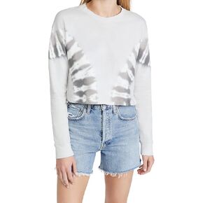 Beyond Yoga Weekend Boxy Cropped Pullover Gray Tie-Dye SM