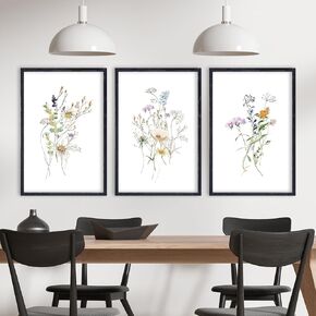 Colorful Floral Wildflower Wall Art Decor 16x11 Inch Rustic Bedroom Aesthetic Watercolor Botanical Flower Wood Frame Sign Modren Home Living Room Abstract Plant Wall Hanging Set of 3 (Wood)