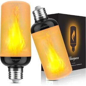 Hompavo Gen2 LED Flame Light Bulbs, Like Real Fire 4-Mode Flickering Light Bulbs with Upside Down Effect, E26 Flame Bulb for Halloween Christmas Party Patio Porch Home Indoor & Outdoor Decorations, 2