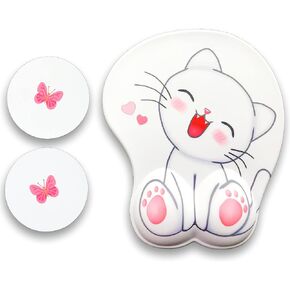 Cute Pink Keyboard Wrist Rest and Mouse Support pad Set, Anime Kawaii Desk Accessories, 3D with Ergonomic Gel pad, Easy Typing, Gaming(cat-Pink), 10.23'' * 8.46''