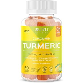 SUKU Turmeric Curcumin Sugar Free Gummies with 1003mg of Turmeric - Black Pepper Protects Liver, Improves Digestion, Inflammation Response & Joint Health – Lemon Lime Flavour (50 Gummies)