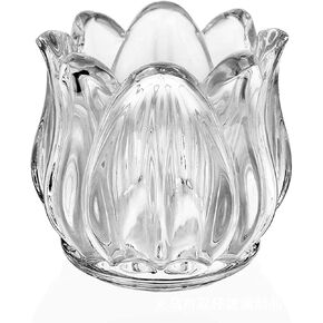 1 Piece Clear Glass Crystal Tulip Flower Candle Tealight Holder Night Light Candlestick Cup for Wedding, Party, Dinner, Spa, Aromatherapy, Meditation, Home Decor