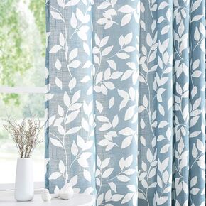 Treatmentex White and Grey Curtains for Bedroom 84" Length Semi-Sheer Print Leaf Curtains for Living Room Windows, Grommet Top, 2 Pack