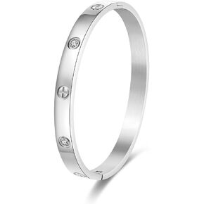 Gold Bangle for Women - 18K Gold Plated Bracelet for Women Stainless Steel Love Friendship Bracelets with Cubic Zirconia