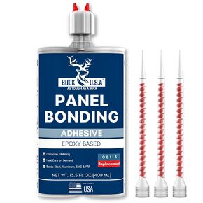 2 Pack Buck Panel Bonding Adhesive: Heavy-Duty Two-Part Epoxy Metal Glue for Automotive Use, 08115 Replacement, Bonds w/Steel, Aluminum, Plastic, OEM Recommended, 400 ml/13.5 fl oz Cartridge, Black