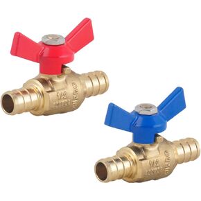 1/2" PEX Brass Ball Valve, LF Brass PEX Shut off Ball Valve with Red & Blue T Handle , Pex Barb Water Valve with cUPC Certified for Cold and Hot water -LD Brand(2-Pack)