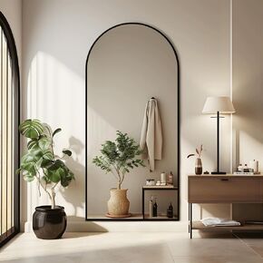 PexFix 71"x31" Black Full Length Modern Arched-Top Floor Mirror with Standing Holder Bedroom Dressing Mirror Arched Wall Mirror Standing, Leaning Hanging (Black)