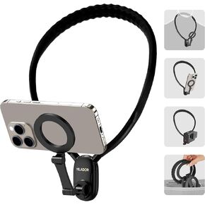 Magnetic Neck Phone Holder for Recording, Flexible Mount for Hands-Free POV/Vlog, Adjustable 3-in-1 Neck Chest Mount for iPhone 15 14 13 12 Series Android GoPro etc, includes All Necessary Accessories