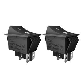 QTEATAK 2PCS KCD4 DPST Boat Rocker Switch, 4-Pin 2-Position ON-Off Self Reset Switch, Snap-in Black Boat Rocker Toggle Switch, 16A/250VAC 20A/ 125VAC, CE