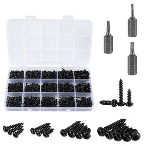 760Pcs Torx/Star Drive Pan Head Self Tapping Wood Screws, Black Carbon Steel, Tiny/Small/Mini M2 M2.3 M2.6 M3 Sheet Metal Screws Used for Wood, Plastic and Soft Metal. 15 Sizes Come With T6 T8 T10 Bit