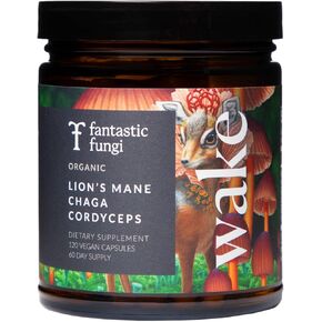 Wake Capsules | Certified Organic Lion's Mane, Cordyceps, Chaga Mushroom Supplement for Focus, Energy, and Productivity. | 60 Day Supply (120 Capsules) | 1500mg per Serving