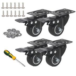 2.5" Casters Heavy Duty Wheels with Screws and Tool, Swivel Casters with Brake, Locking Casters No Noise Polyurethane Castors Wheels for Cart and Furniture Black 4Pack (2.5" Casters 4Pack)
