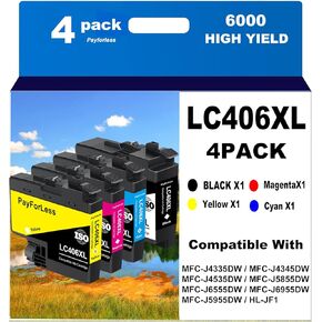خراطيش حبر LC406XL متوافقة مع Brother LC406XL LC406 لطابعة Brother MFC-J4335DW MFC-J4535DW MFC-J4335DW MFC-J5855DW MFC-J6555DW MFC-J6955DW 4 عبوات (أسود سماوي أرجواني أصفر) in Kuwait