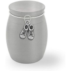 Small Mini Size Urn Baby Infant Loss Memorial Cremains Holder Container Jar Vial Brushed Stainless Steel Rememberance Sympathy Keepsake Miscarriage Stillborn Gift Cremation Funeral Baby Shoes Charm