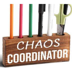 Cute Desk Accessories for Women Office Pen Holder, Desk of A Humble Genius Wooden Desktop Pencil Holder Gift for Friends Coworkers Employee, Funny Fountain Pen Holder for Boss Leader EDB07