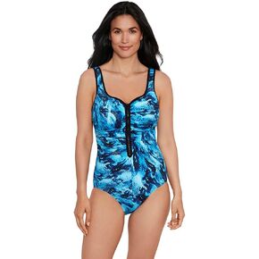 Penbrooke ShapeSolver Sport Women's Under My Skin Shirred Zip Soft Cup One Piece Swimsuit