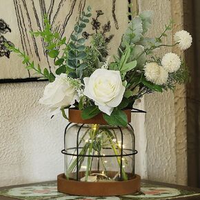 Farmhouse Vase Vintage Glass Vase Rustic Lantern Decor with Artificial Flowers Rustic Vases for Home Decor