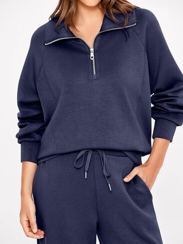 Glamaker طقم نسائي مكون من قطعتين من الصوف لصالة السفر ملابس للتمرين في المطار بدلة رياضية بنصف سحاب واسعة الساق بدلة رياضية لأساسيات الهواء in Kuwait