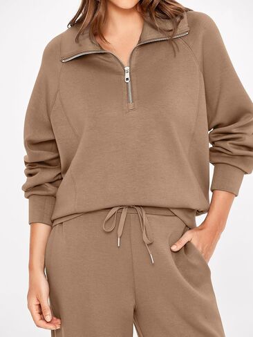 Glamaker Women 2 Piece Sets Fleece Lounge Travel Workout Outfits Airport Half Zip Sweatsuit Wide Leg Air Essentials Tracksuit in Saudi Arabia
