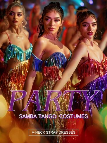 TWINKLEDE Sequin Tassel Dress for Women Sparkly Fringe V-Neck Strap Dresses Glitter Latin Samba Tango Dance Costumes in Saudi Arabia