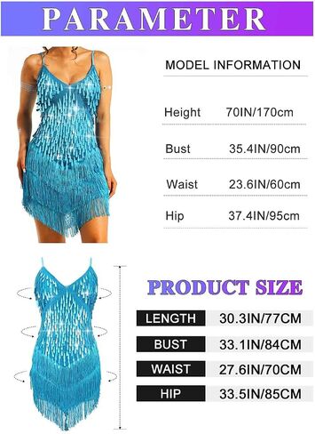 TWINKLEDE Sequin Tassel Dress for Women Sparkly Fringe V-Neck Strap Dresses Glitter Latin Samba Tango Dance Costumes in Saudi Arabia