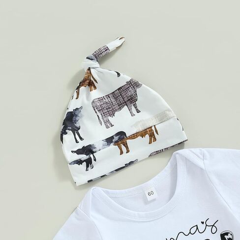 Newborn Baby Boy Coming Home Outfit Western Cowboy Clothes Boots Print Short Sleeve Romper Long Pants With Hat Set in Kuwait