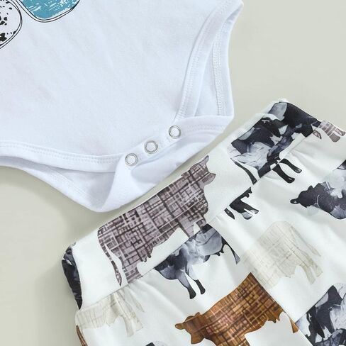 Newborn Baby Boy Coming Home Outfit Western Cowboy Clothes Boots Print Short Sleeve Romper Long Pants With Hat Set in Kuwait