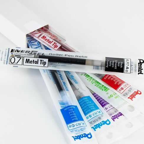 حبر إعادة تعبئة Pentel - لقلم جل EnerGel، طرف معدني 0.7 مم، حبر أزرق متوسط، عبوة من 6 عبوات in Saudi Arabia