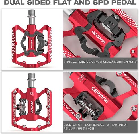 Mountain Bike Pedals - Dual Function Flat and Clipless Pedal - Bicycle Pedals with Reflectors Compatible with SPD, Platform Pedals for BMX Spin Exercise Peloton Trekking Bike in Saudi Arabia