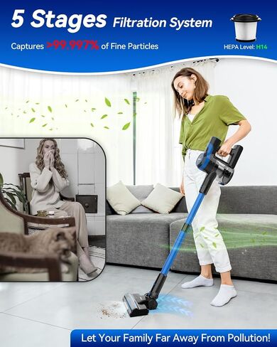 DEVOAC Cordless Vacuum Cleaner, Lightweight with Rechargeable Battery, Convenient 6 in 1 Handheld Stick Vacuum Cleaner with Powerful Suction for Carpet Hard Floor Pet Hair Home in Saudi Arabia