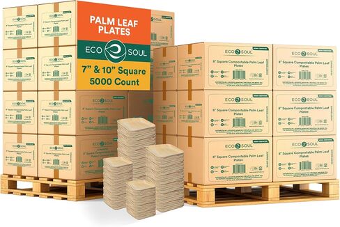 ECO SOUL Compostable 7 & 10 Inch Palm Leaf Square Plates (100 Count) Like Bamboo Plates | Biodegradable | Eco-Friendly, Microwave & Oven Safe - Party Pack in Saudi Arabia