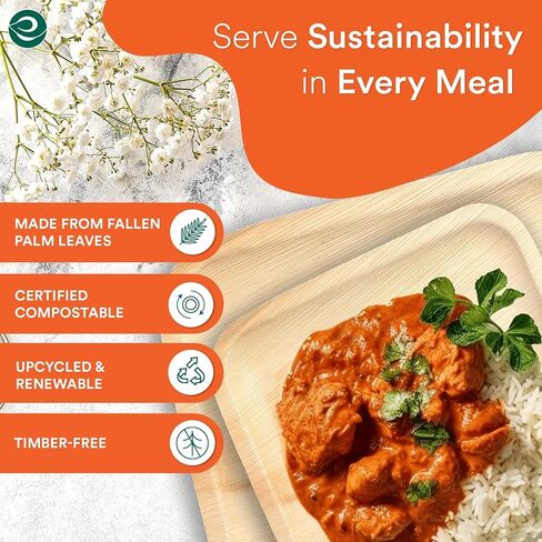 ECO SOUL Compostable 7 & 10 Inch Palm Leaf Square Plates (100 Count) Like Bamboo Plates | Biodegradable | Eco-Friendly, Microwave & Oven Safe - Party Pack in Saudi Arabia