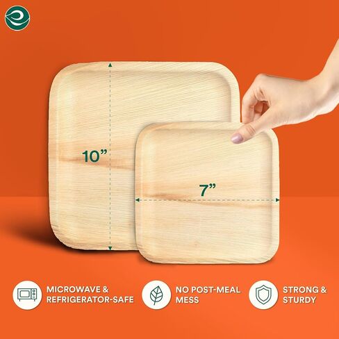 ECO SOUL Compostable 7 & 10 Inch Palm Leaf Square Plates (100 Count) Like Bamboo Plates | Biodegradable | Eco-Friendly, Microwave & Oven Safe - Party Pack in Saudi Arabia