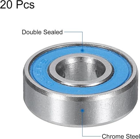 uxcell 20pcs 695-2RS Miniature Deep Groove Ball Bearings 5x13x4mm Double Sealed Bearings (Blue) for Electric Motor, Home Appliances, Machinery, P6 (ABEC 3) in Saudi Arabia