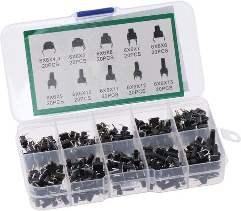 200Pcs Tactile Push Button, Micro Momentary Switch, Mini 6x6mm Pushbutton Switches, 4 pin Touch Switch Assortment Kit for Breadboard Arduino PCB in Saudi Arabia