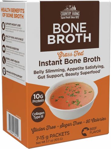 COUNTRY FARMS Skinny Broth 7-Day Plan, Instant Beef Bone Broth, 10G Protein, Collagen Type III, Promotes Better Digestion, Bone and Joint Health, 7 Day Plan, 7-15g Packets in Saudi Arabia