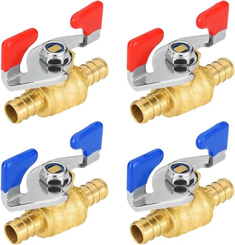 4-PCs PEX Ball Valves, 3/4-Inch Barb Crimp Water Shut Off Valve with Butterfly Handle, ASTM F1807, Blue & Red in Kuwait